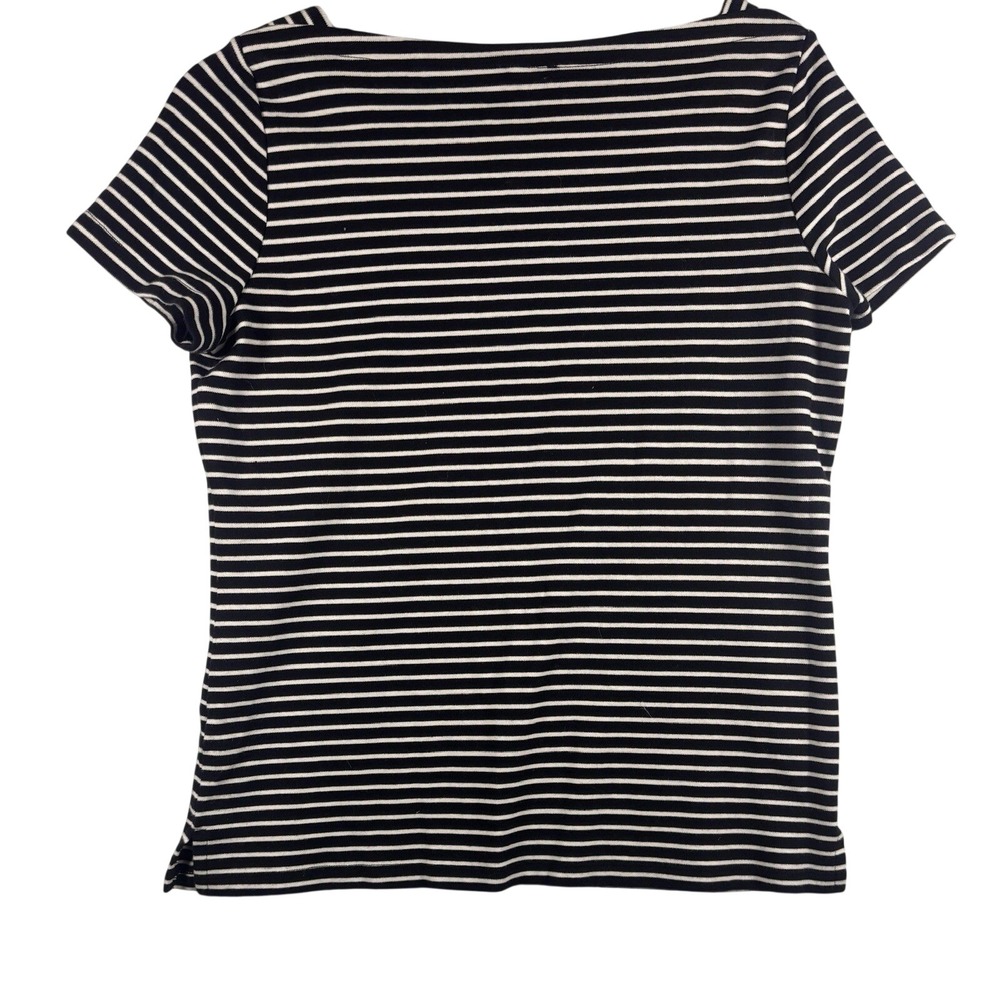 Talbots Petites Navy White Striped Boat Neck Short Sleeve Top‎ Large Petite Lp